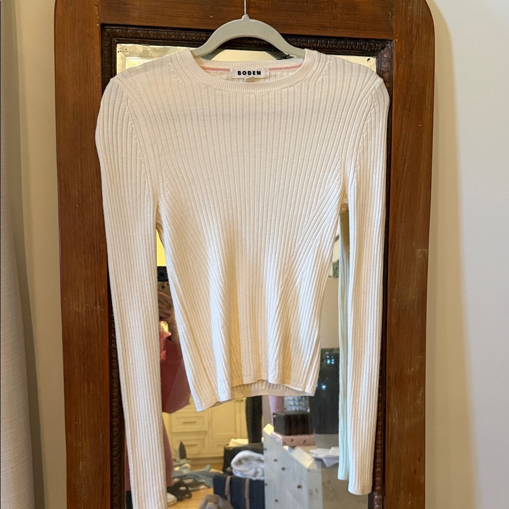 Boden White Ribbed Top